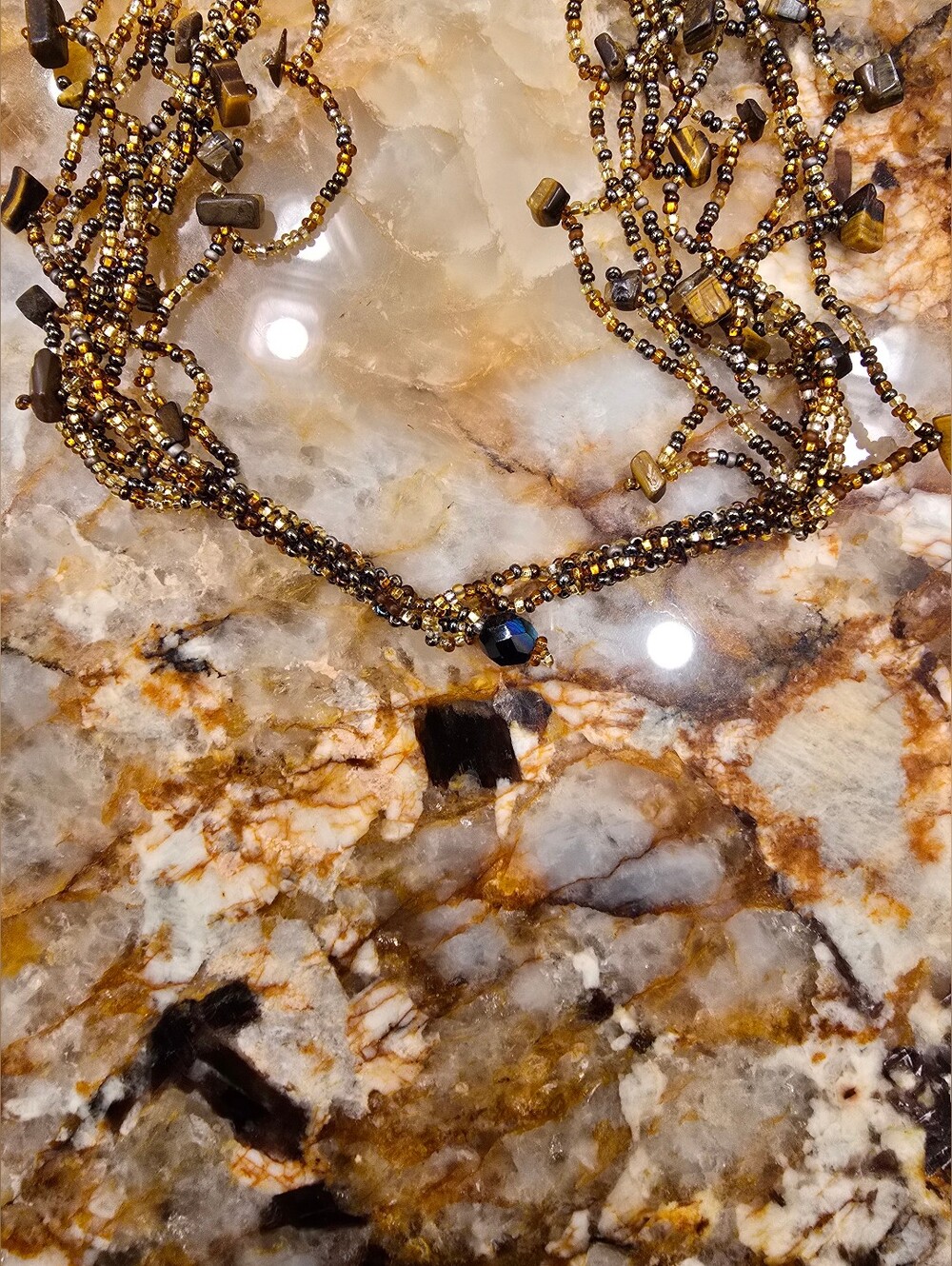 vintage handcrafted multi-strand necklaces colorful glass Stone beads - Picture 3 of 4